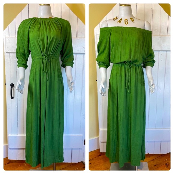 Dresses & Skirts - BOHO Draped Dress, Adjustable, Convertible, Pockets, Green, Medium